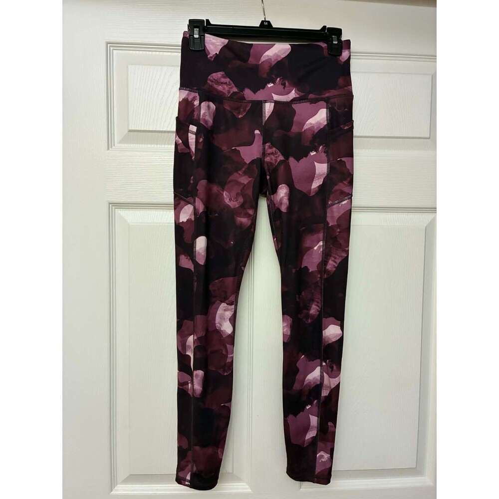Gaiam Women’s Yoga Leggings Purple Camo High Rise Stretch Activewear Size S